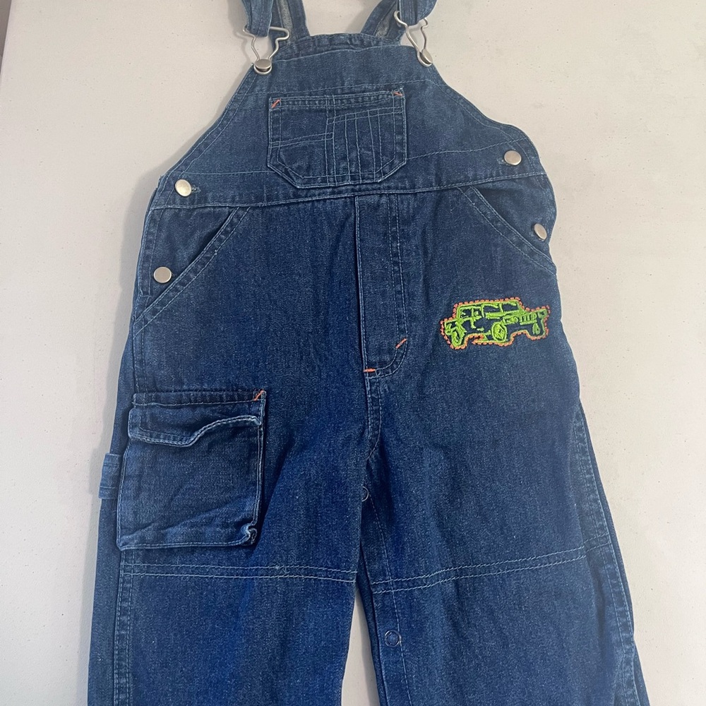 💗2/$15💗 Vintage Kids Denim Overalls with Green Embroidered Truck